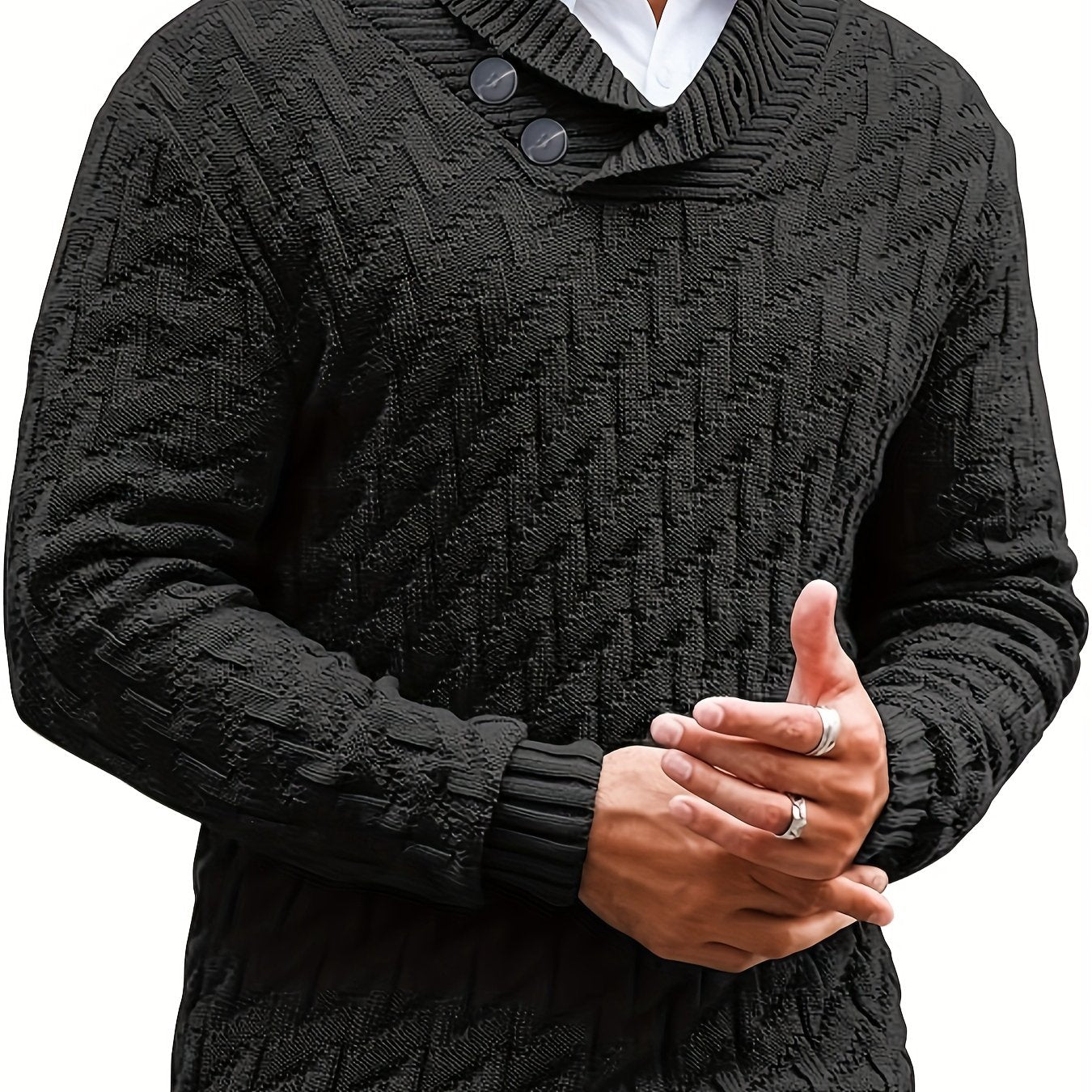 Men's Plus Size Knit Sweater with Button Detail Fall Winter Polyester Solid Slim Fit