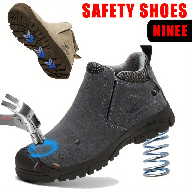Men's Steel Toe Safety Shoes Durable Cow Leather Non-Slip Rubber Shock Absorbing