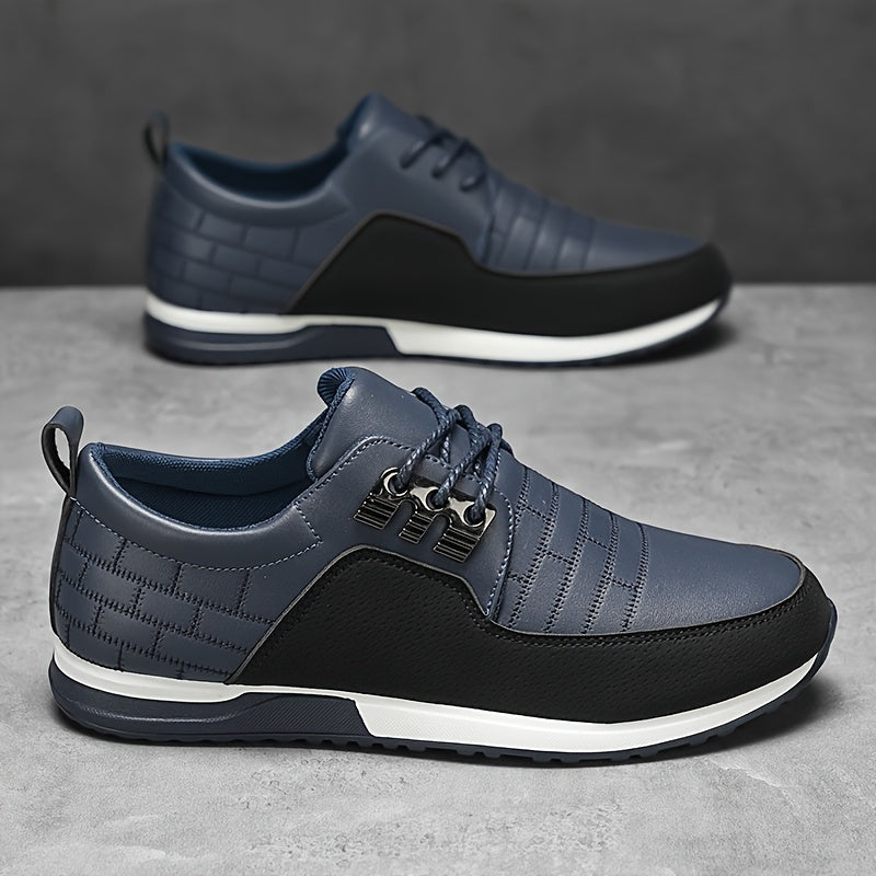 Men's Casual Business Sneakers Solid Color Faux Leather Low Top Lace-Up EVA Insole PVC Sole