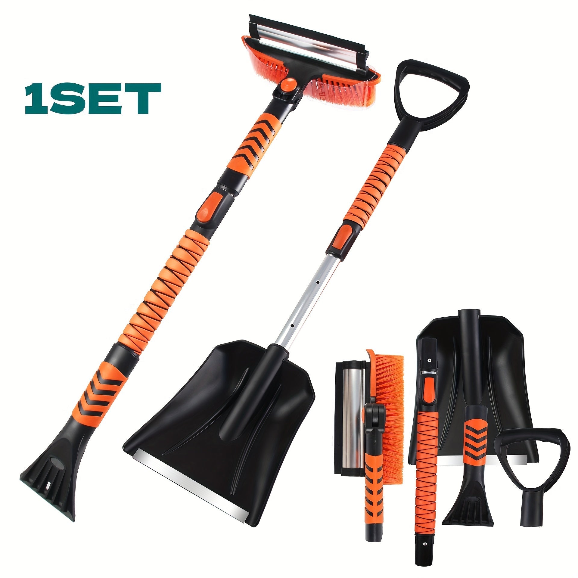2-in-1 Telescopic Snow Shovel and Ice Scraper Set with Adjustable Squeegee