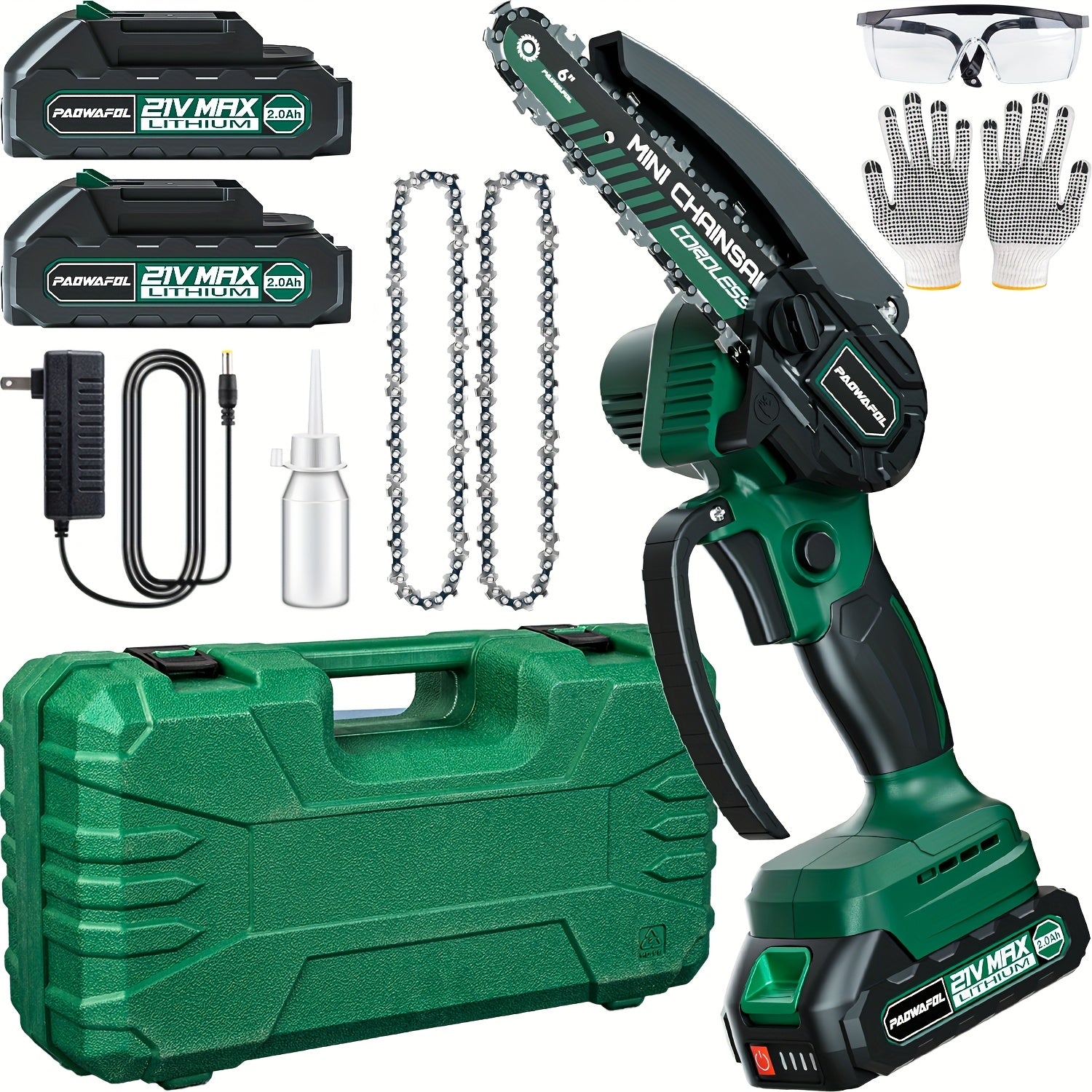 6-Inch Cordless Electric Chainsaw with 2 Rechargeable Batteries and Charger for Wood Cutting and Pruning