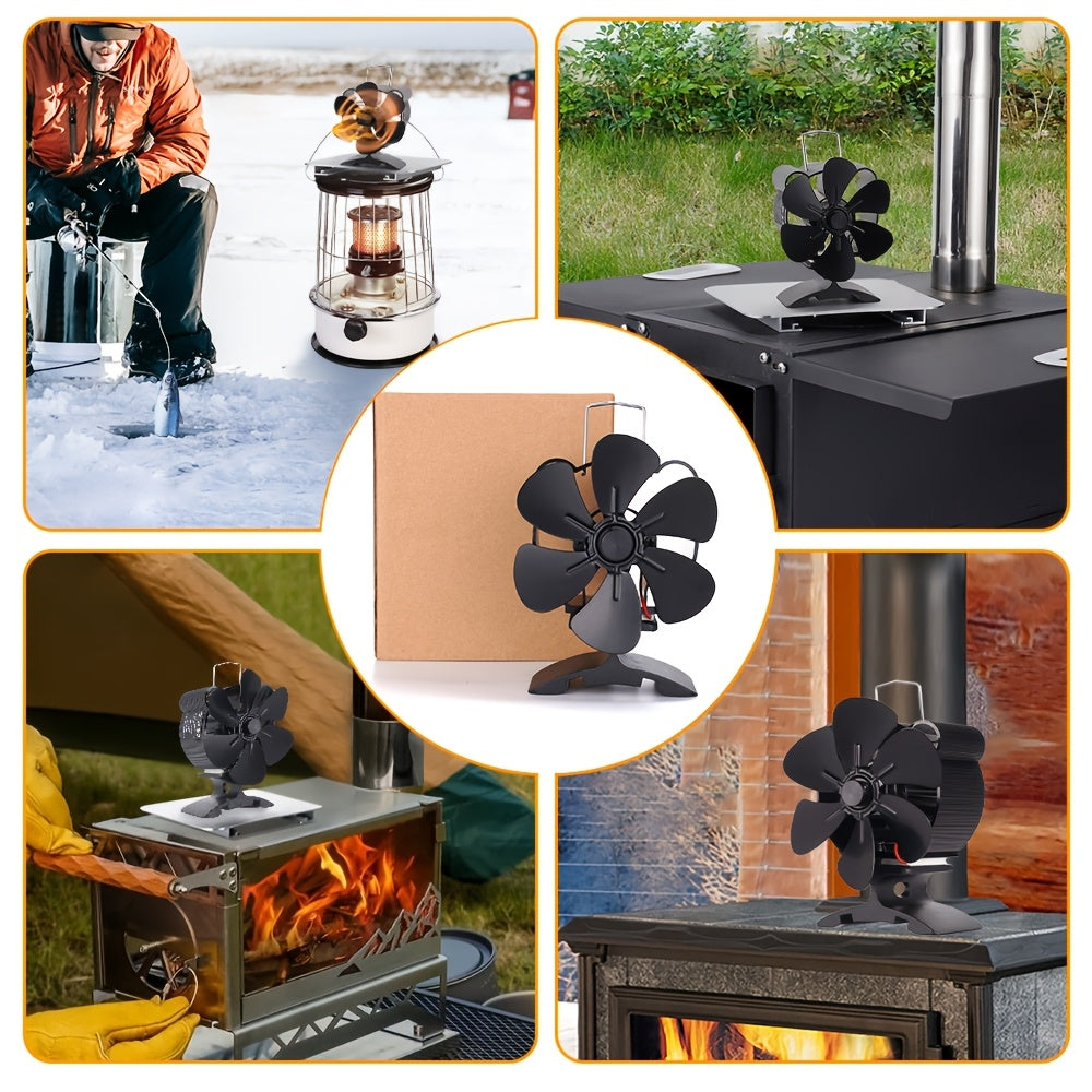 Portable 6-Blade Heat Powered Fireplace Fan for Wood Log Burners and Eco Heaters
