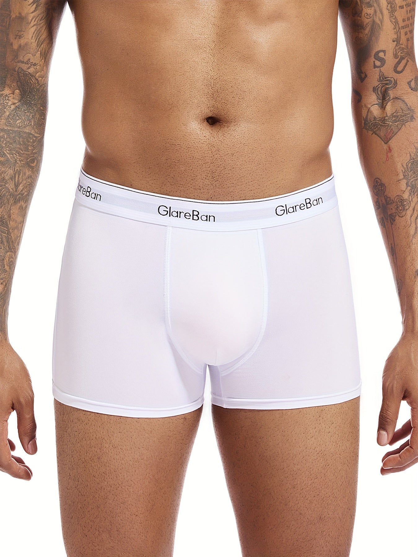 Men's White Boxer Briefs Set 3 Breathable Polyester Blend Elastic Waist Non-See-Through Comfortable Casual
