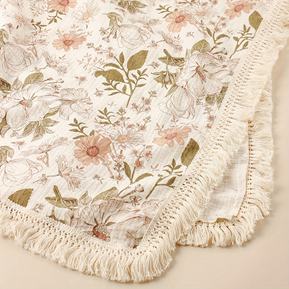 Children's Cotton Blanket with Tassel Edges Animal Print for Baby Stroller and Windproof Use