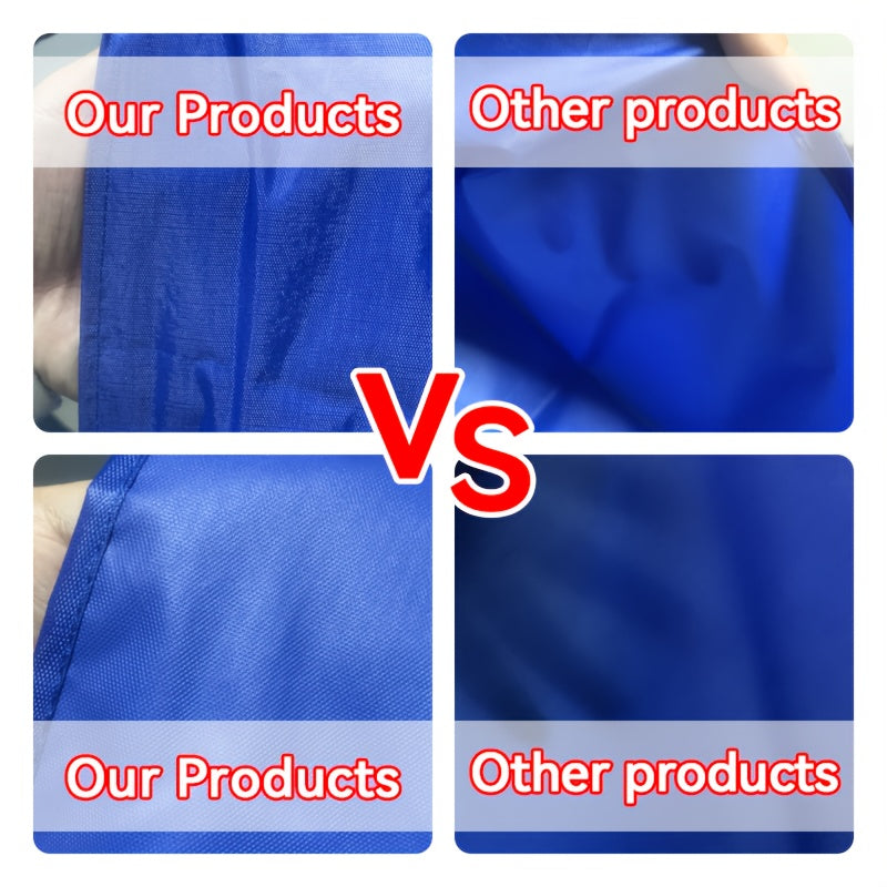 Yomg'irga chidamli ochiq maydon qopqog'i, ventilyatsiyali, UV-nuriga chidamli, elastik bog'ichlar bilan tayyorlangan mustahkam polyesterdan. Moviy rangda va 199.9 sm x 199.9 sm o'lchamda, har qanday ob-havoda himoya uchun.