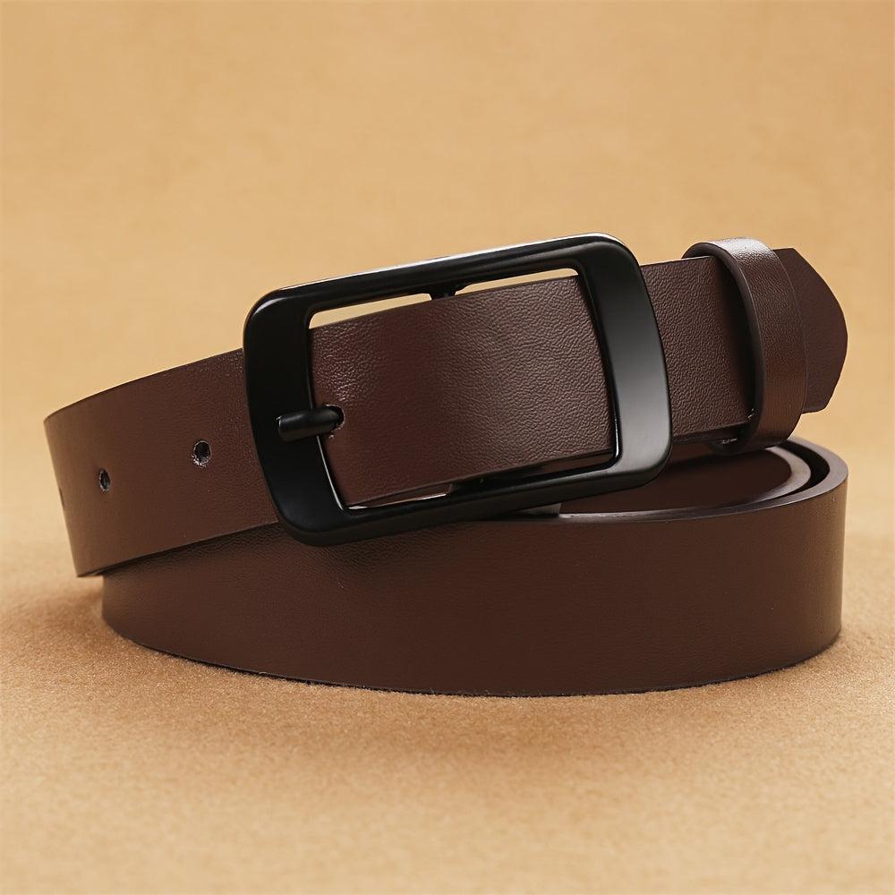 Black Retro Style Pin Buckle Belt Made from Solid Color PU Leather for Women