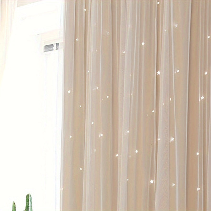 Hollow Star Curtains Two Layers Soft Breathable Fabric for Living Room Bedroom