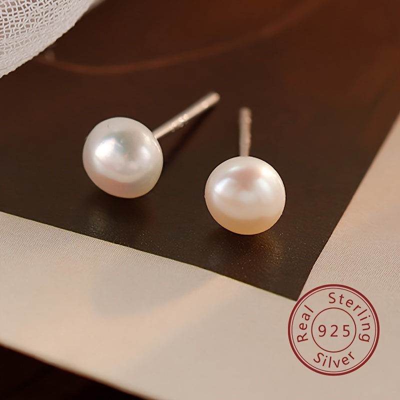 Sterling Silver Stud Earrings with Freshwater Pearls for Women Lightweight