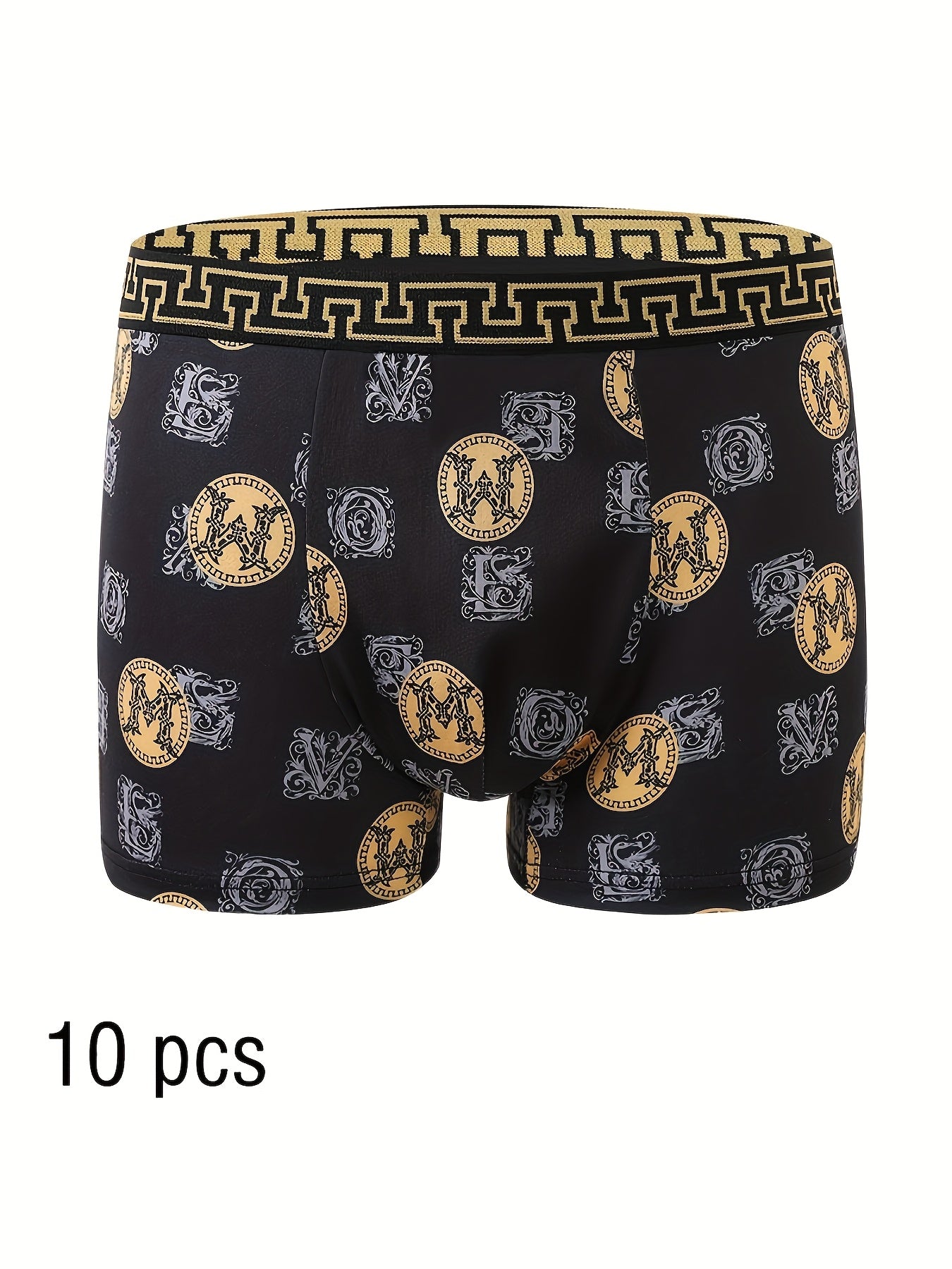 Men's Boxer Briefs 10 Pack Black Gold Print High Stretch Polyester Quick-Dry Comfort for Golf