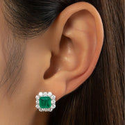 Vintage Silver Earrings with Moissanite and Emerald-Style Synthetic Gemstones