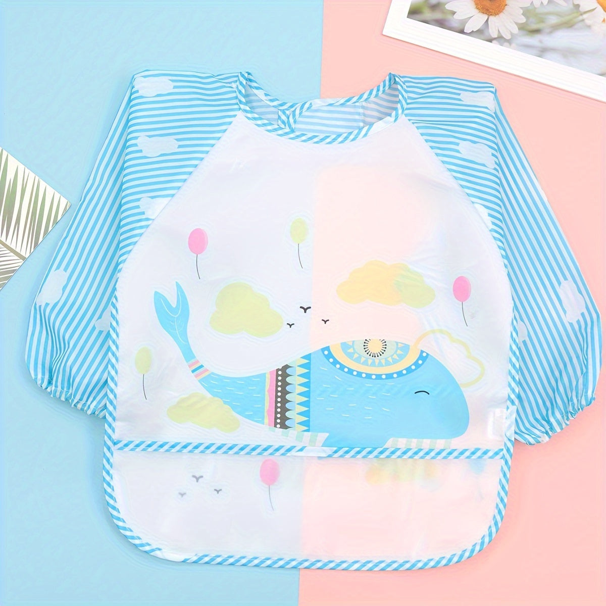 Baby Bib with Waterproof Long Sleeves, Reversible, Cartoon Design for Infants