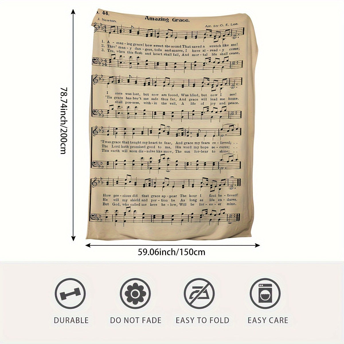 Warm Flannel Printed Blanket with Piano Sheet Music Design for Sofa Bed Camping and Travel