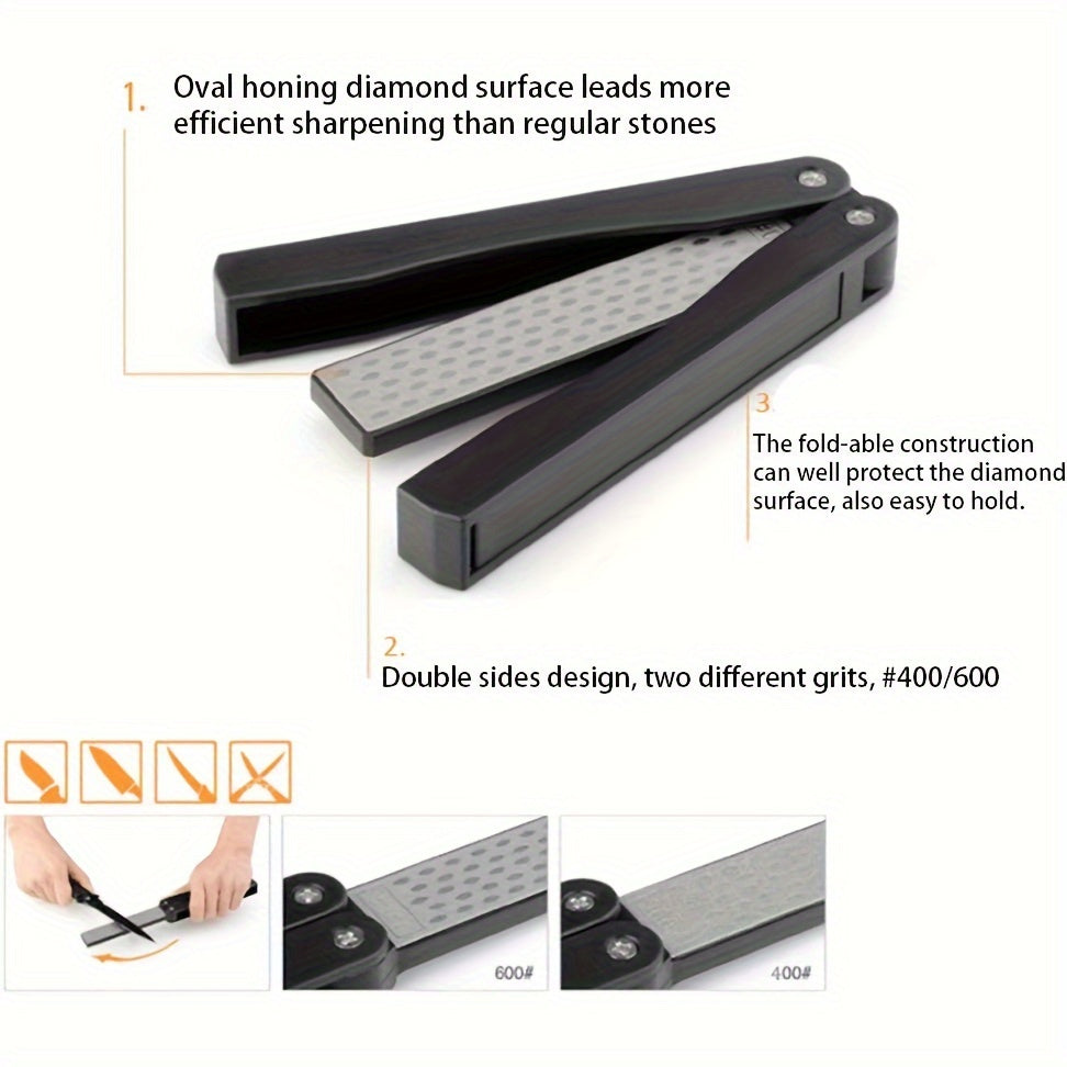Afilador de cuchillos plegable portátil con piedra de afilar de doble cara para viajes y uso al aire libre
