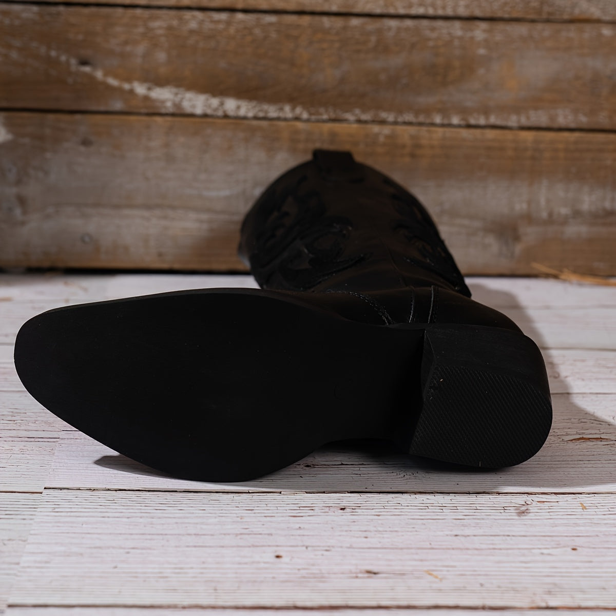 Women's Western Cowboy Boots Mid-Calf Square Toe Casual Rubber Sole