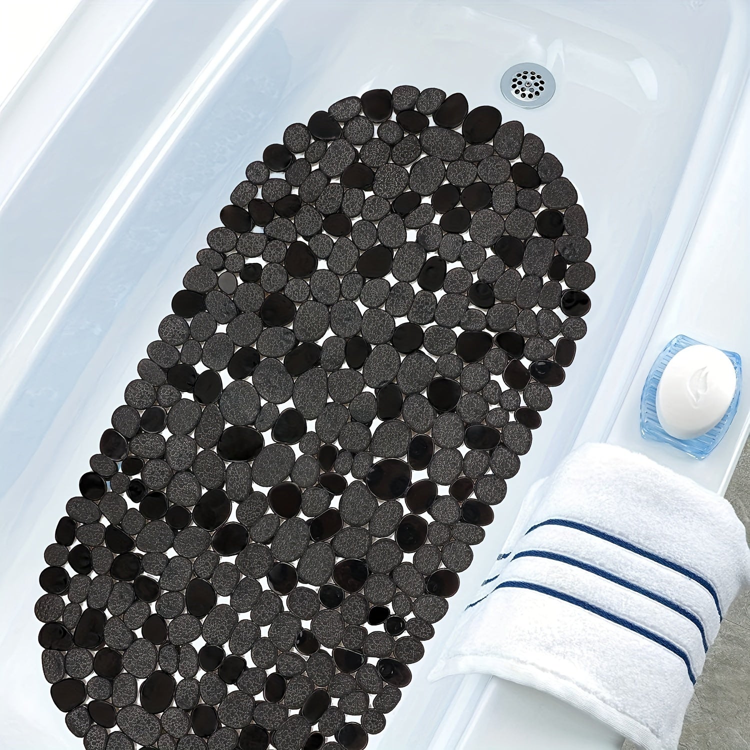 Alfombra antideslizante para bañera con ventosas, 68.58x35.56cm, lavable a máquina, libre de BPA