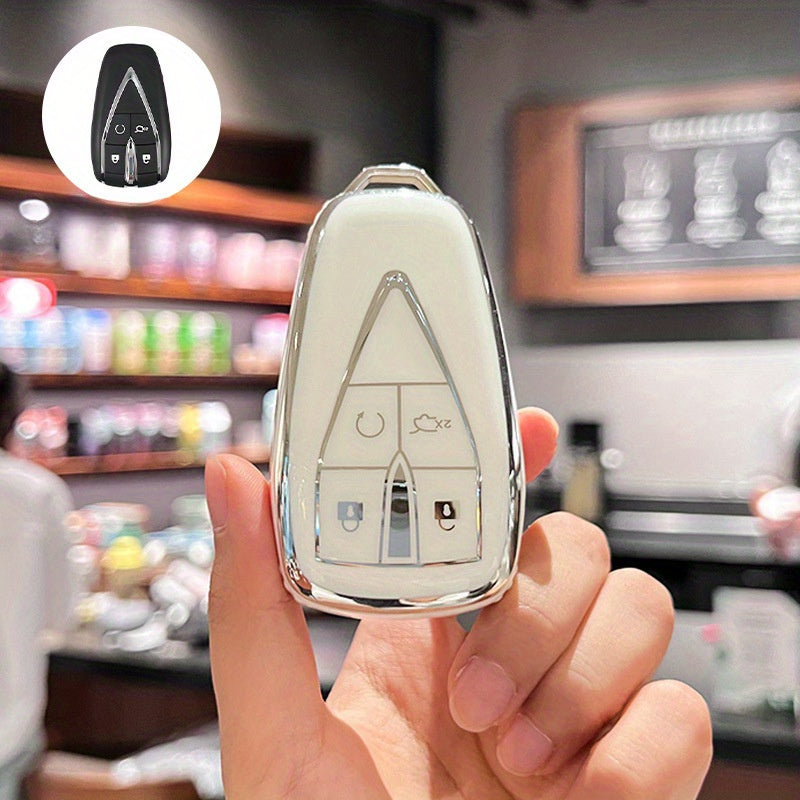 Car Remote Fob Cover TPU Key Case with 4 Buttons and Keychain Protector