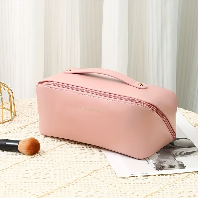 Large Waterproof Travel Makeup Bag with Divider and Handle for Women