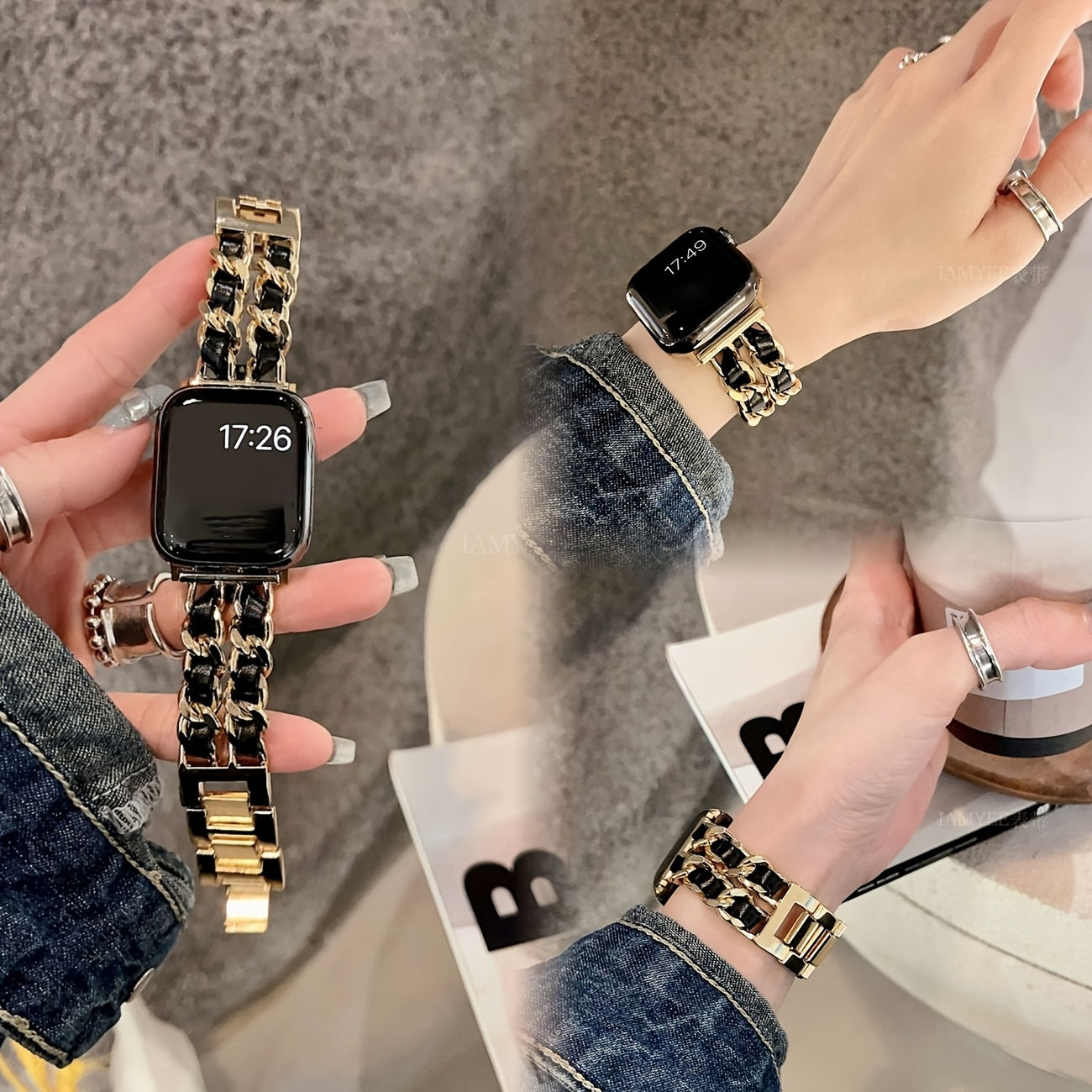 Small Metal Stitched Watch Band Compatible with Apple Watch 38mm 40mm 41mm 42mm 44mm 45mm 46mm 49mm