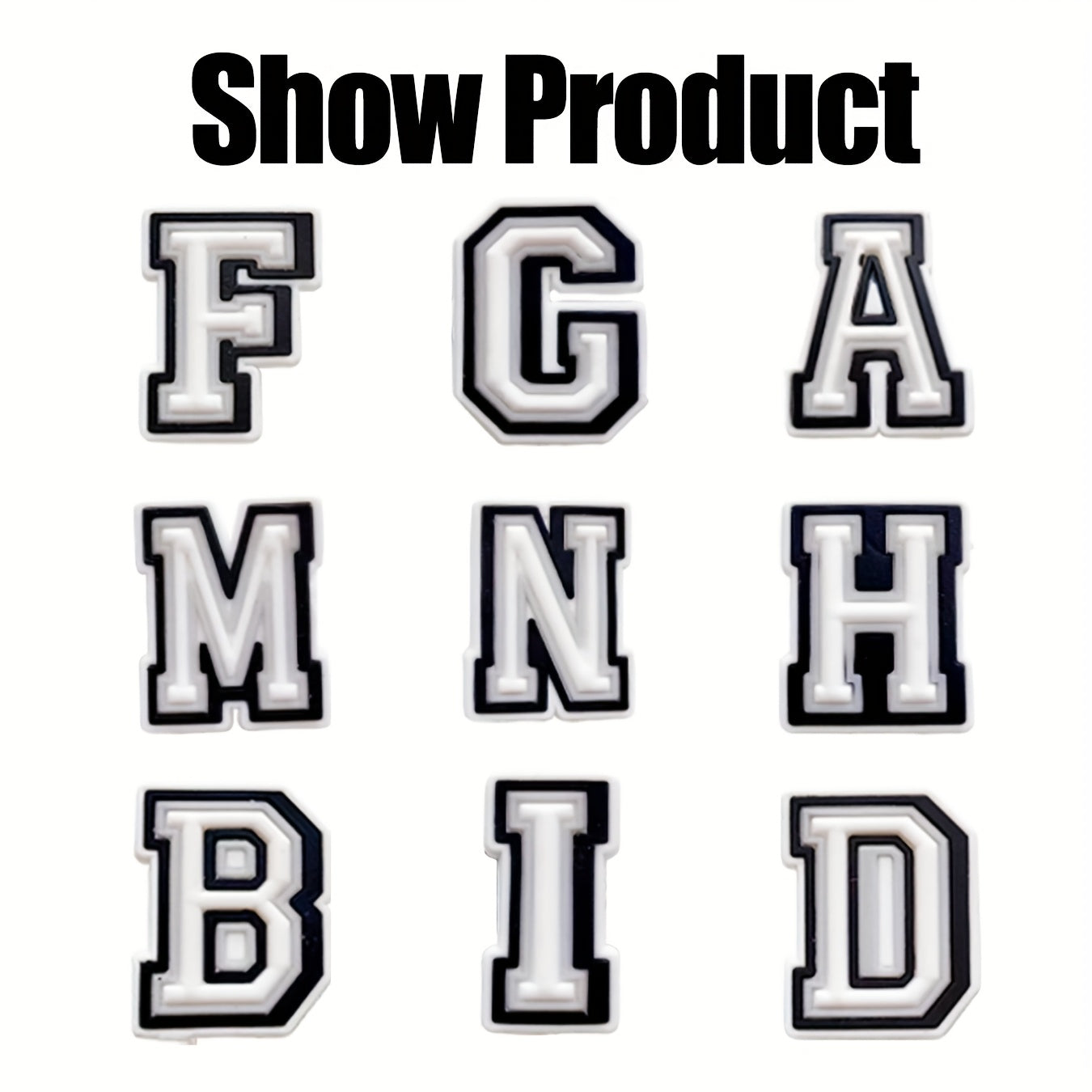 40PCS Unisex PVC Shoe Charms Black and White Alphabet Letter Number Decorations