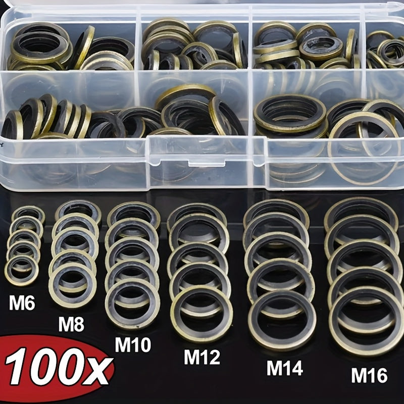 100Pcs Car Oil Drain Plug Washer Seal Kit Rubber M6 M8 M10 M12 M14