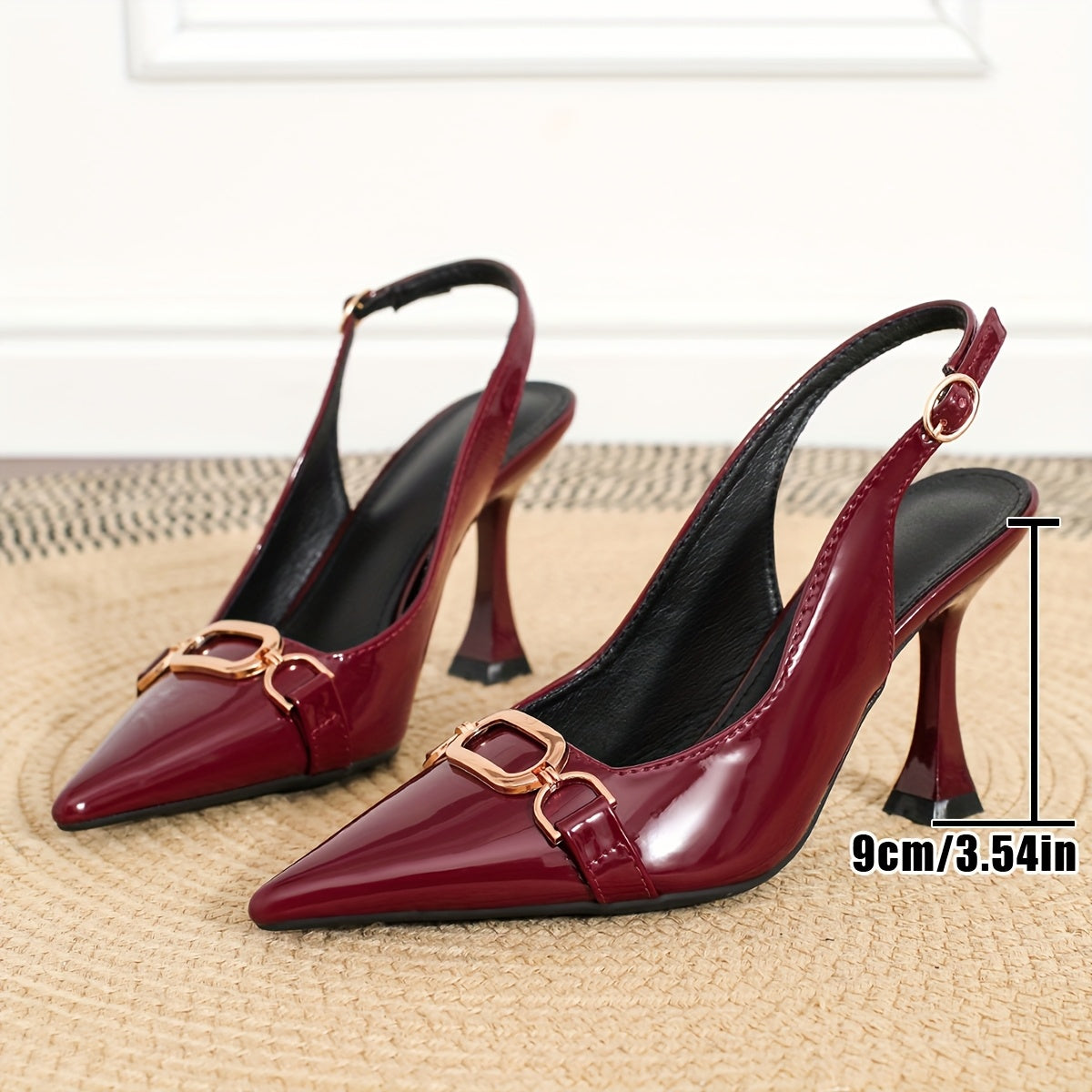 Women's Pointed Toe Stiletto Heels Synthetic Metallic Buckle Burgundy All-Season