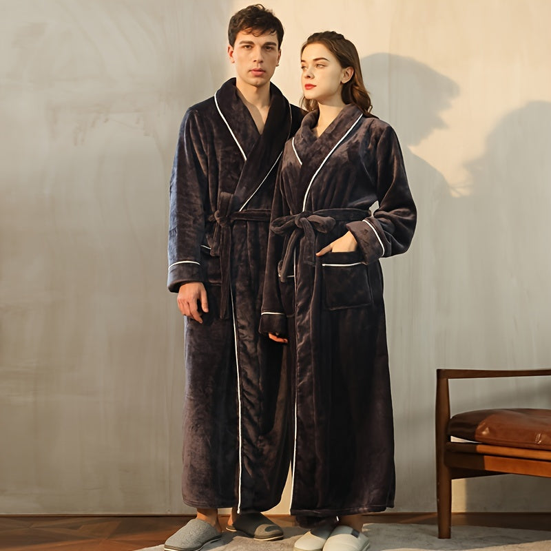 Kuz/Qish bathrobe, qulay uniseks pijama, uzun yengli va cho'ntakli qalin katta o'lchamdagi tunika, uy/hamom uchun iliq robe.