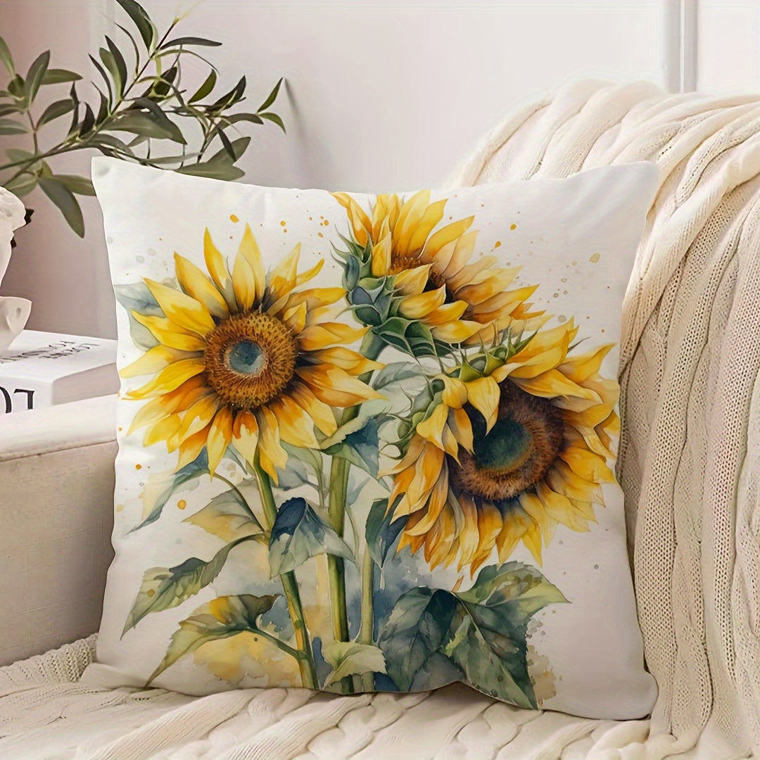 Sunflower Print Cushion Cover Soft Polyester Square Pillowcase for Sofa Bedroom 45.72cm