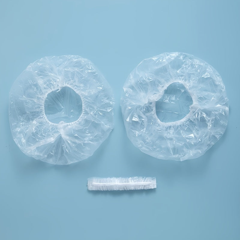 Bir martalik shaffof plastmassa dush shapkasi, 95 ta, sayohat, salon va bo'yash uchun suv o'tkazmaydigan soch kiyimlari to'plami