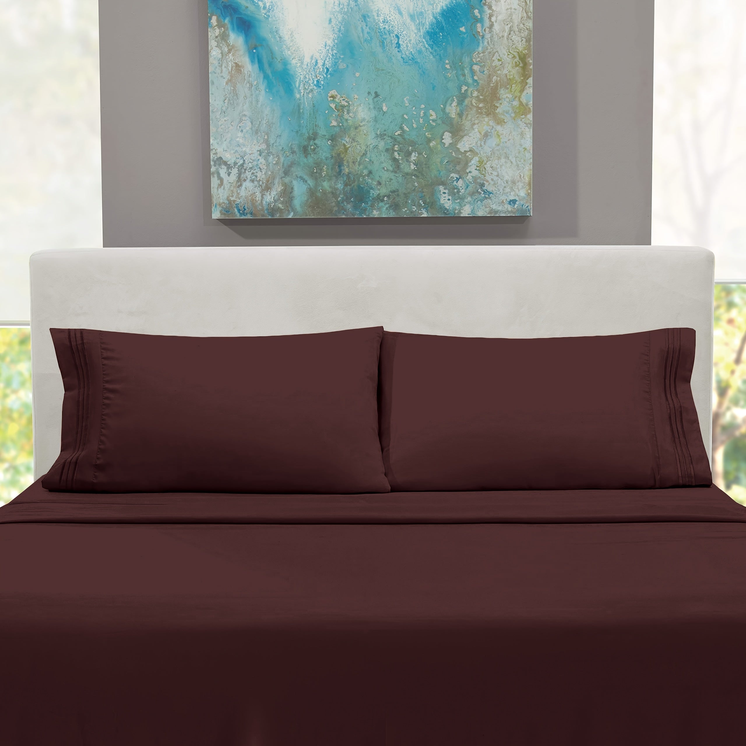 Вышитый комплект постельного белья тёмно-коричневого цвета, 4 предмета, полиэстер, всесезонный, дышащий