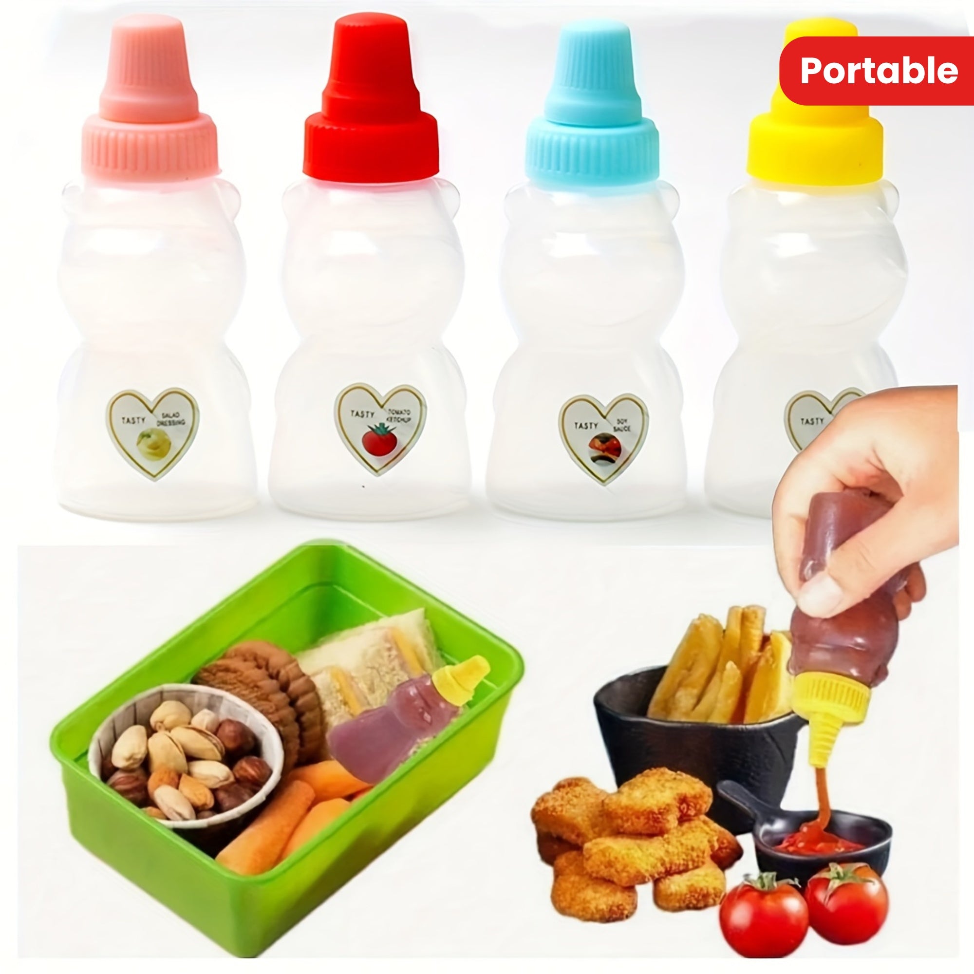 Set of 4 Mini Sauce Bottles for Ketchup Soy Honey Salad Dressing Kitchen Use