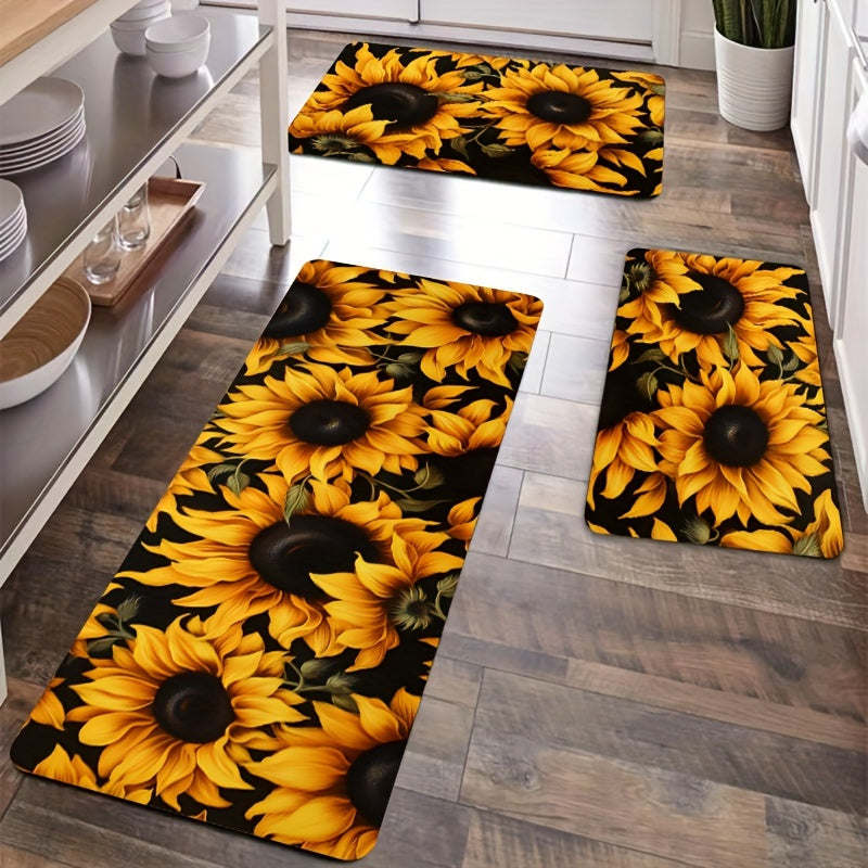 Sunflower Pattern Rug Non-Slip Bathroom Kitchen Mat Machine Washable Polyester