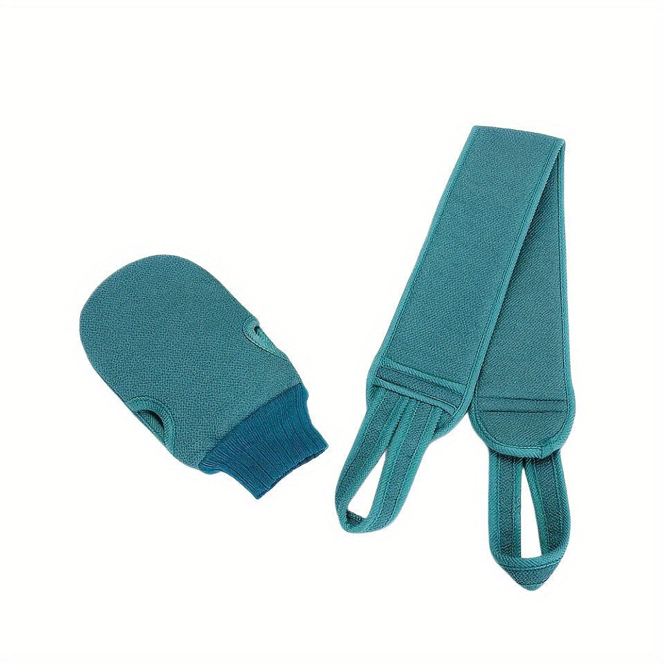 2-Piece Bath Towel Set with Back Scratcher and Scrubbing Gloves
