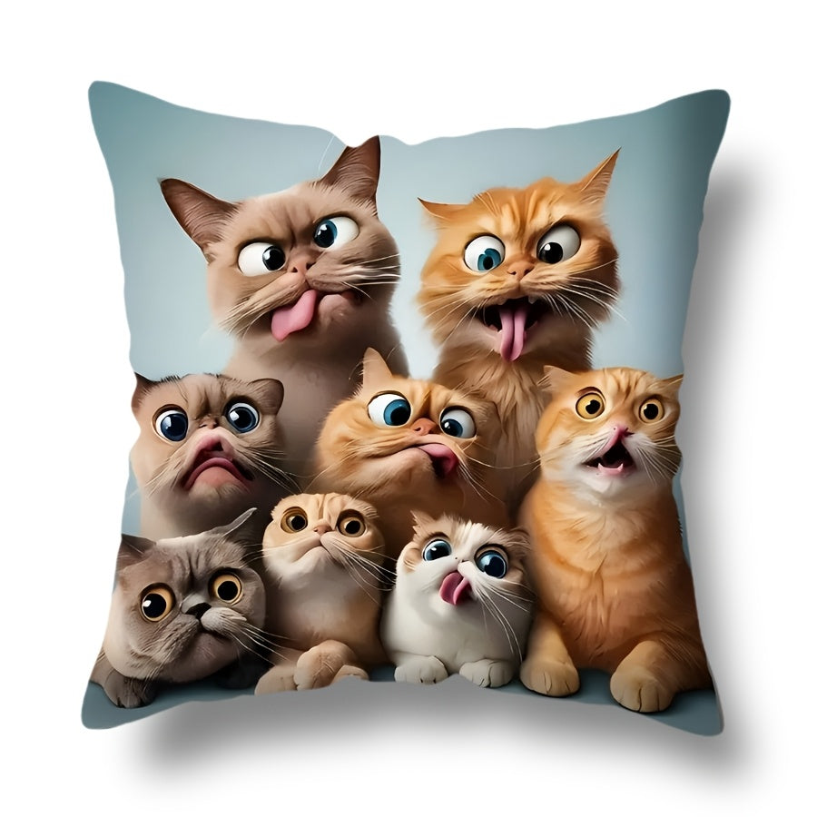 Funny Cats Pillow Cover 44.96cm Square Polyester Cushion Cover Sofa Car Decor