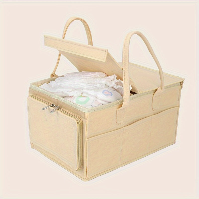 Large Capacity Khaki Diaper Organizer Bag with Zipper for Baby Storage