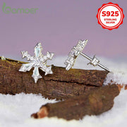 Sterling Silver Snowflake Stud Earrings with Synthetic Zirconia for Women