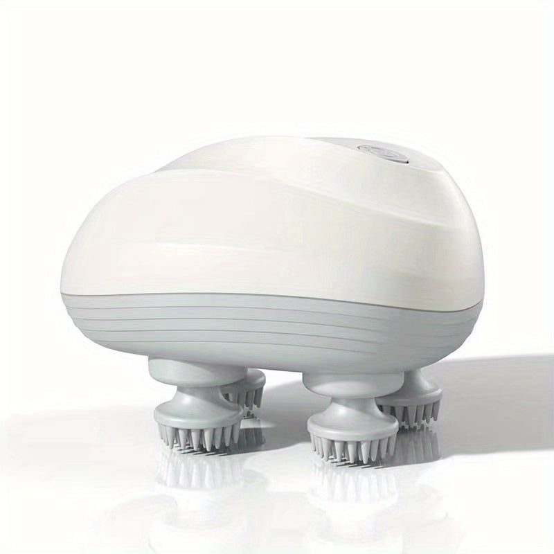 Белый портативный массажер для кожи головы с 4 головками-осьминогами, перезаряжаемый через USB, идеально подходит для мужчин и женщин, отличный подарок для домашнего использования