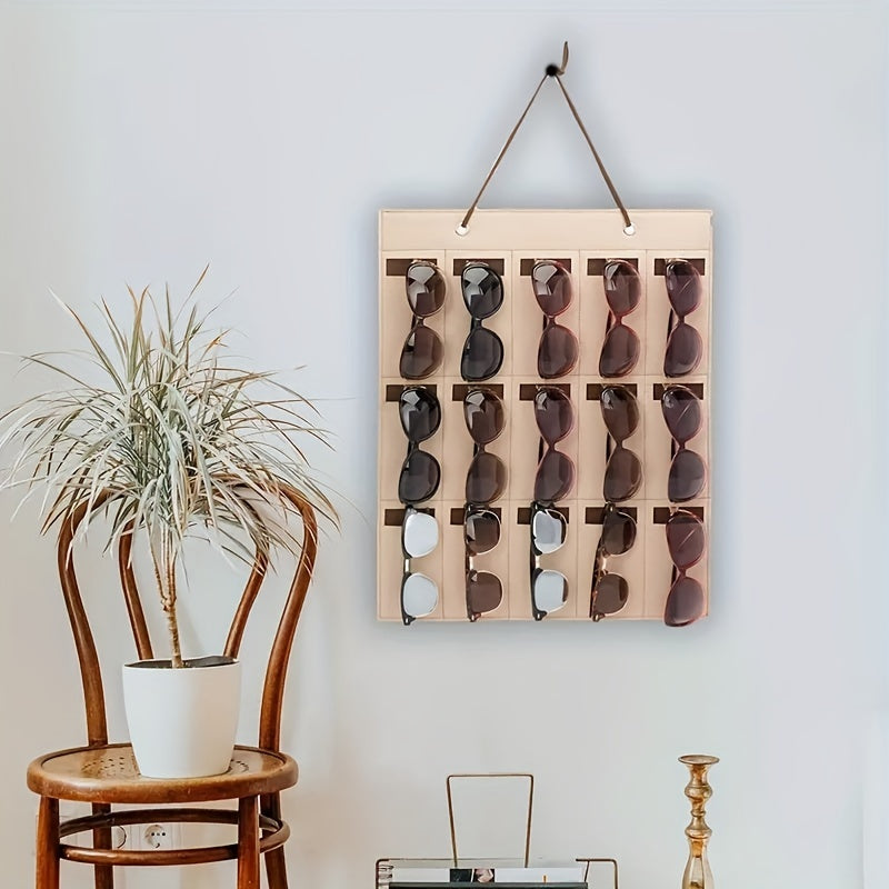 Wall Mounted Eyeglasses Organizer with Felt Storage Bag and Hanging Display