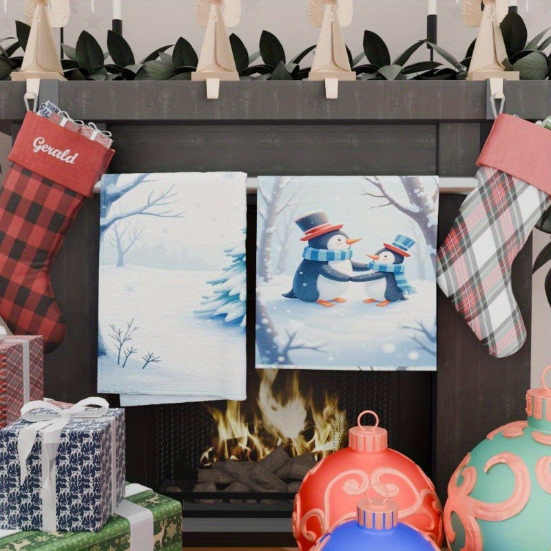 Set of 2 Christmas Kitchen Towels 18x26 Inches Snowflake Merry Christmas