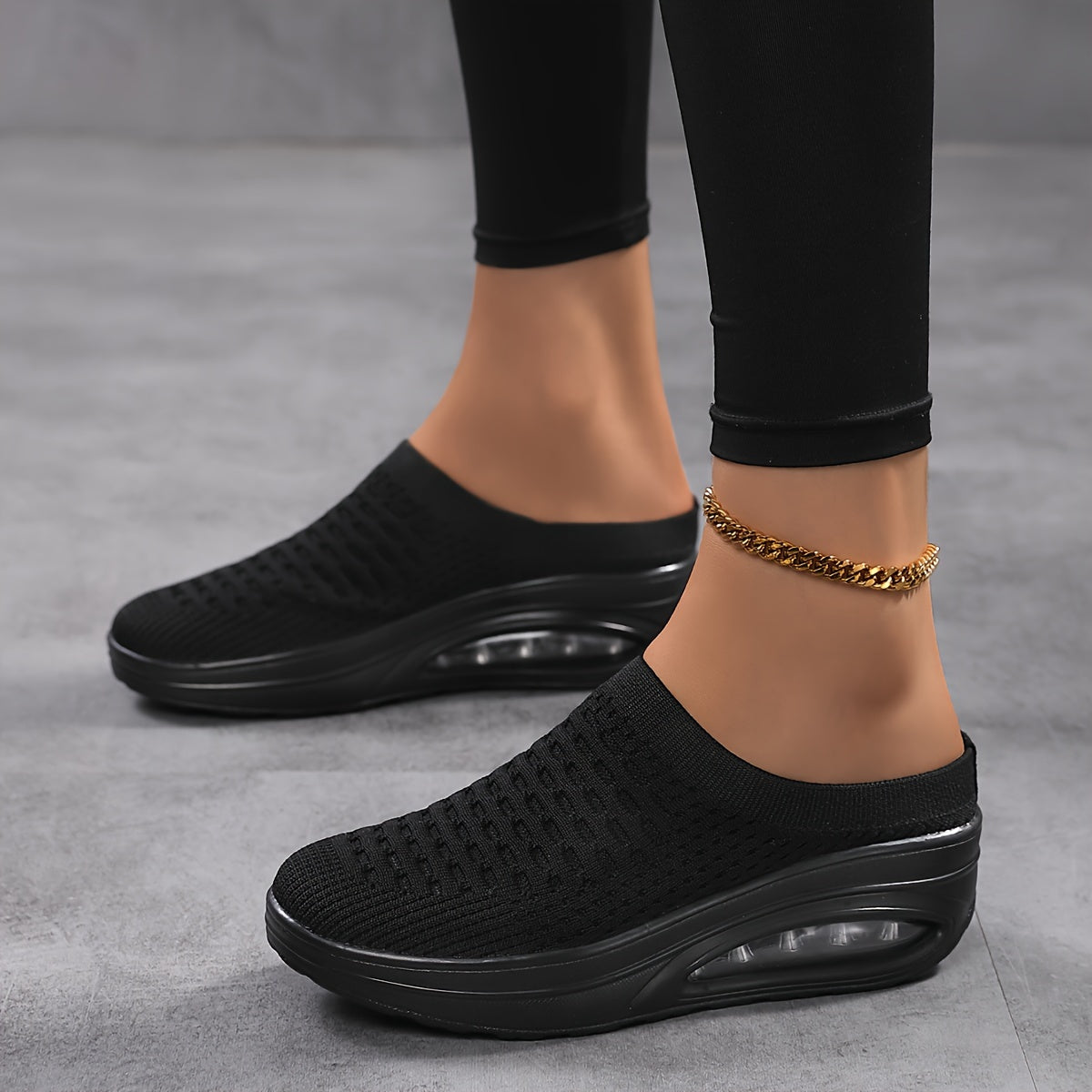 Women's Breathable Woven Mule Sneakers Casual Slip-On Platform Shoes