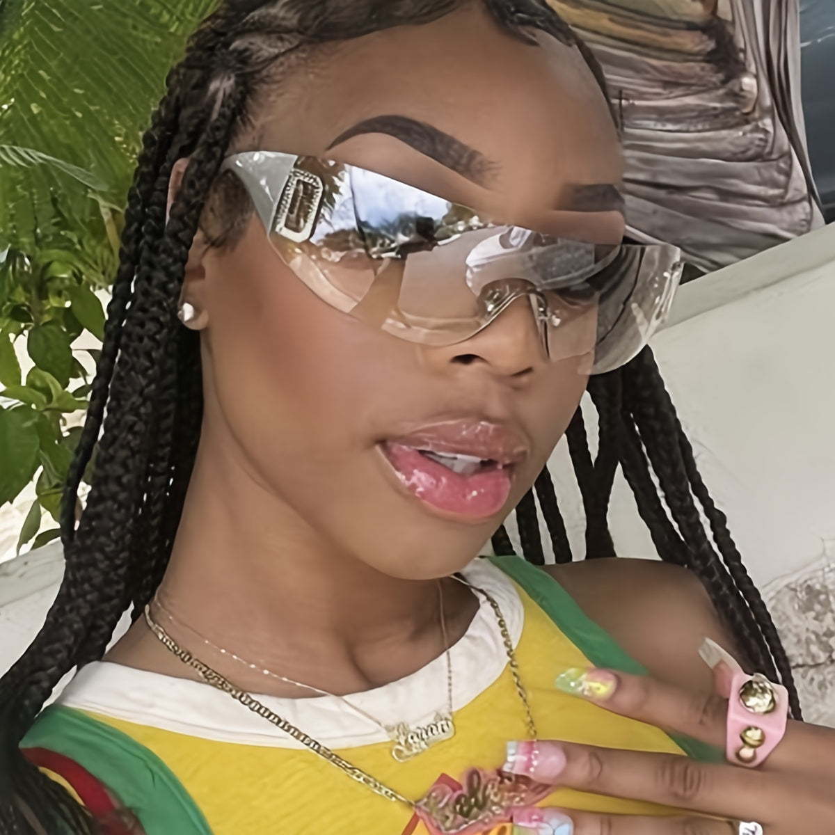 Trendy Frameless Glasses with Y2K Letter Accents for Women