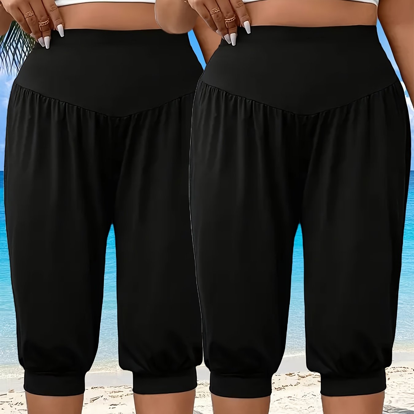 Plus Size Women's High-Waisted Yoga Shorts Breathable Stretchy Summer Workout Pants