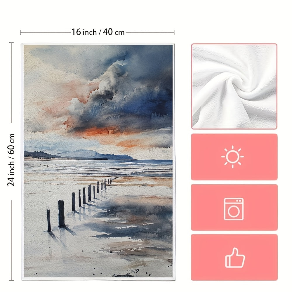 Set of 2 Sea View Kitchen Towels 16x24 Inch Soft Absorbent Holiday Decor
