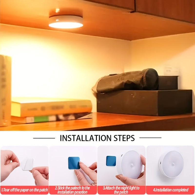 6pcs Magnetic LED Motion Sensor Lights Rechargeable Dimmable Portable Indoor White Yellow