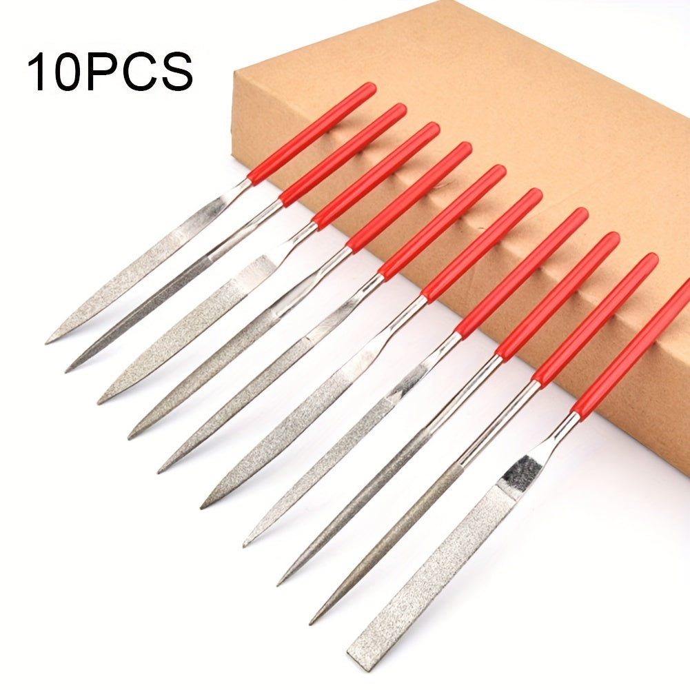 10-Piece Red Handle Guitar File Set with Diamond and Metal Tips for Luthier Repairs