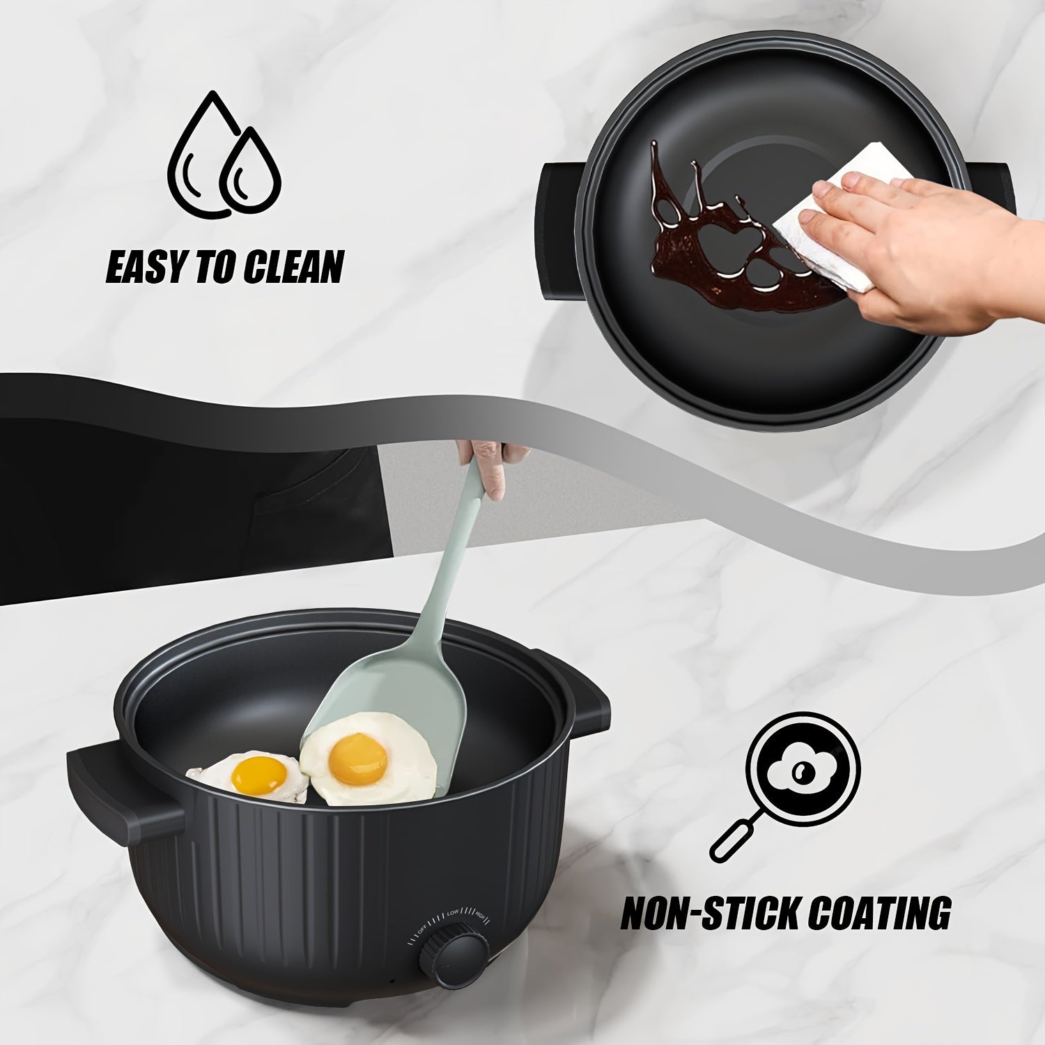 Electric Cooking Pot 3L 1000W Non-Stick Steaming Soup Noodles Portable for Dorms Offices Travel