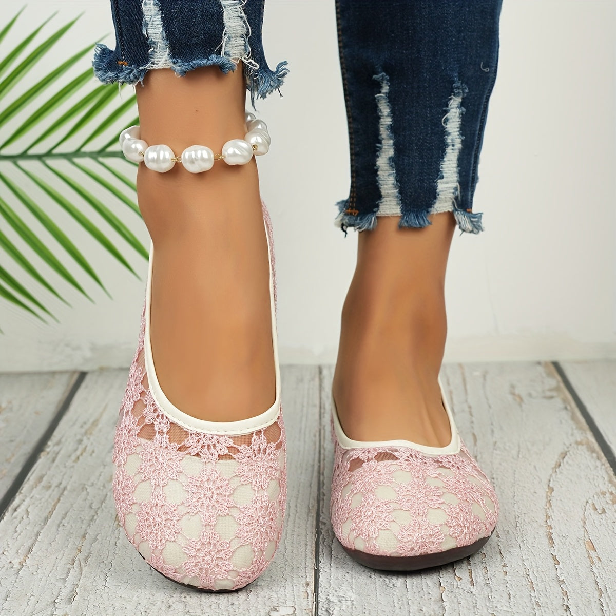 Ayollar uchun balet tufli bilan gulli korsaj nafas oladigan slip-on kundalik poyafzal