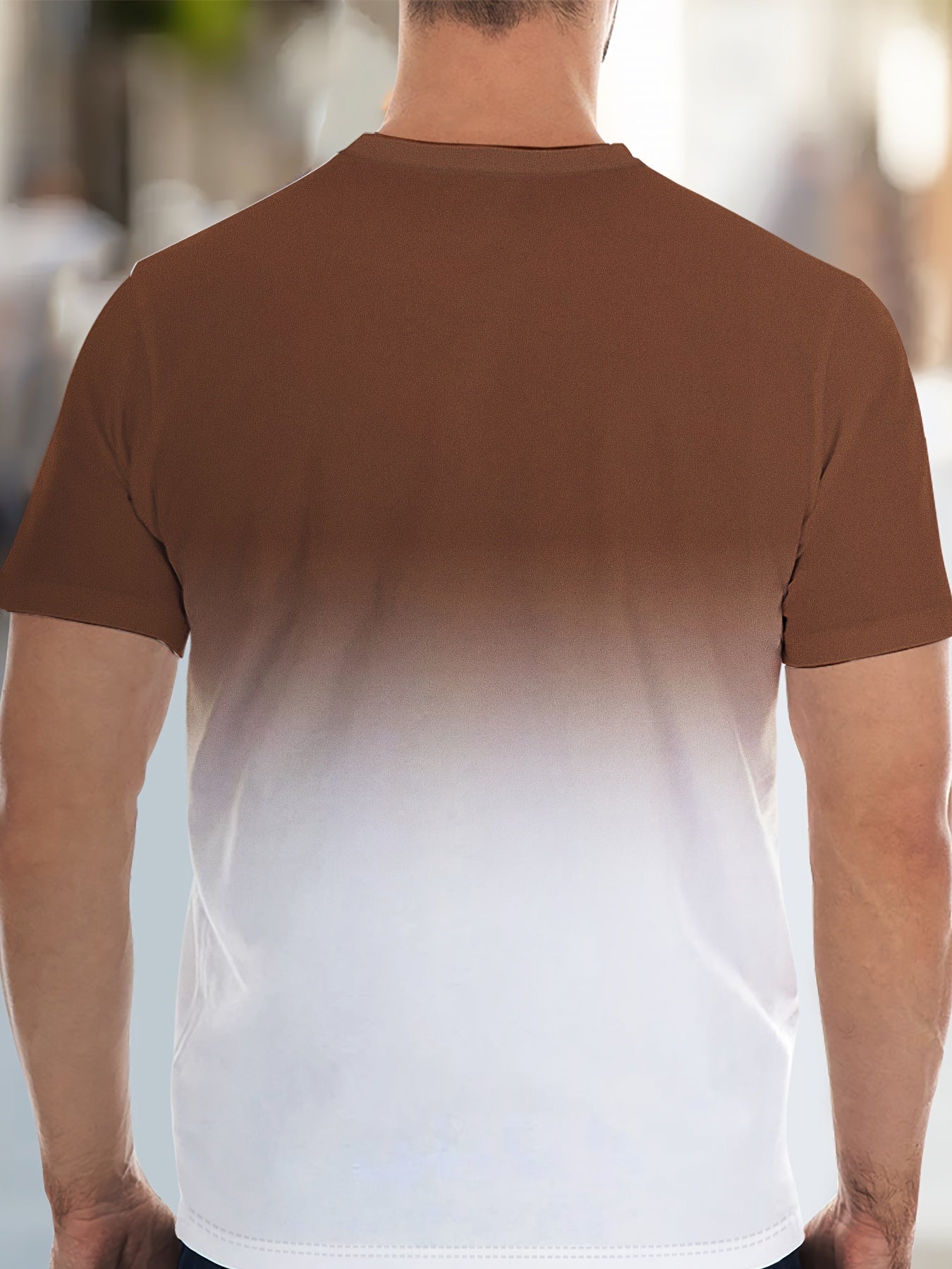 Men's Summer Outfit Set Gradient Pattern Crew Neck T-Shirt Elastic Waist Shorts