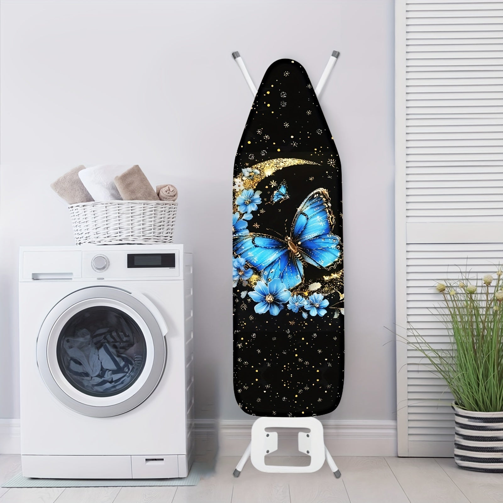 Elastic Edge Ironing Board Cover with Moonlight Blue Butterfly Print and Stretch Fabric