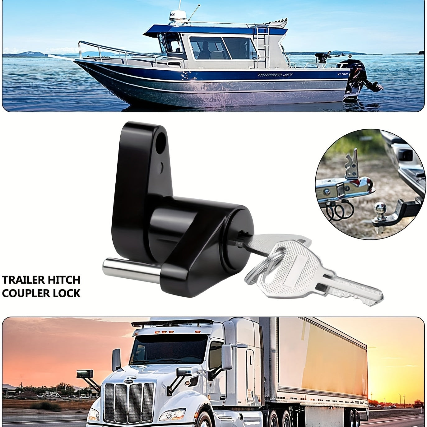 Cerradura de seguridad para enganche de remolque negro, diámetro de 2.54 pulgadas