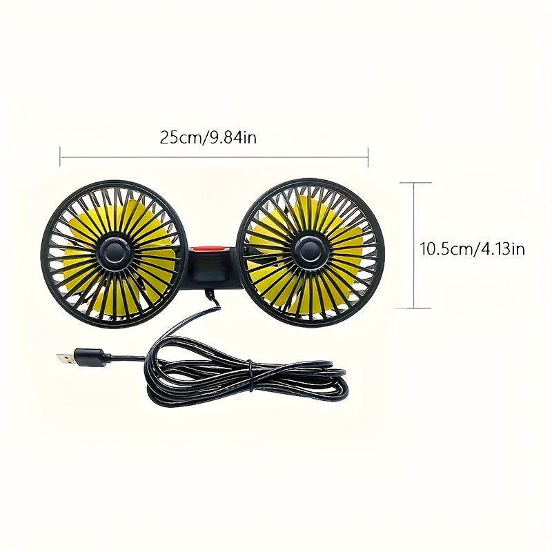 Car Fan Dual Head Vehicle Air Conditioner Portable Clip-On 360° Rotation